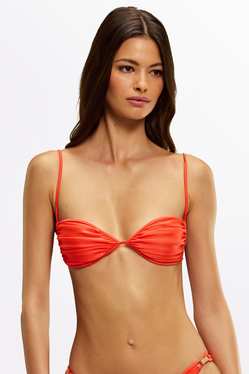 Adjustable bralette bikini top in Ipanema – ruched cups and vintage gold details