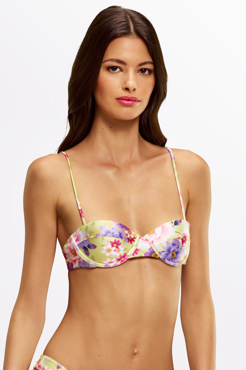 Front view of Jaci balconette bikini top in Flor du Sol print