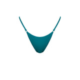 Minimalist thong swimsuit bottoms with thin side straps and a lustrous finish