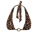 Detailed shot of Ryan Leopard Luxe halter neck bikini top with seamless finish