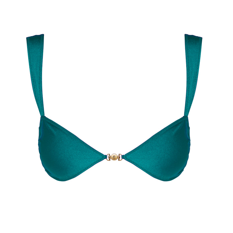 Soriya Blue Fondale Balconette Swimsuit – Embossed Gold Clip Closure & Medium Coverage
