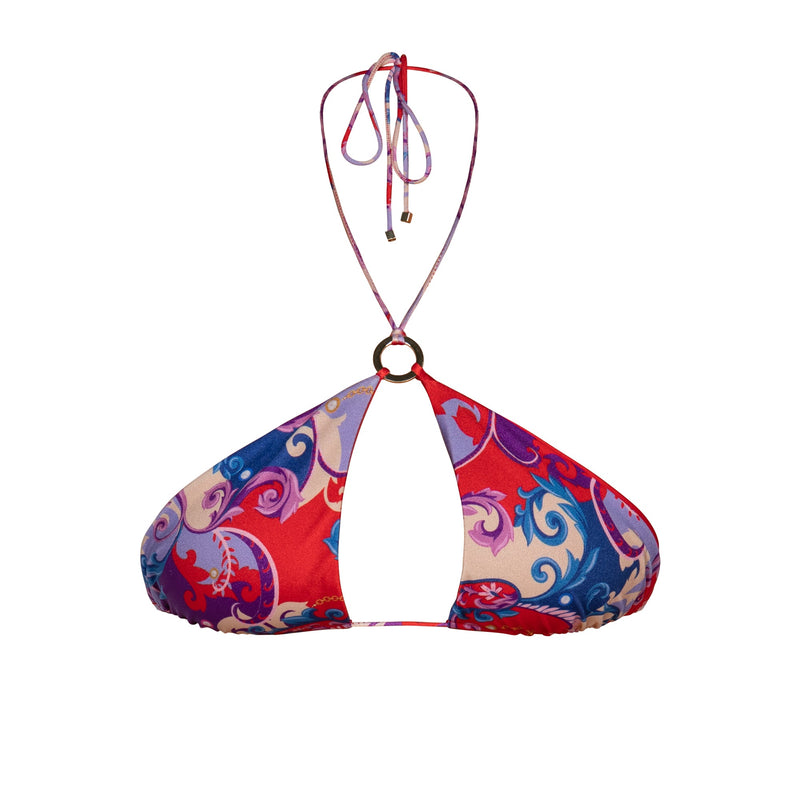 Halter bikini top with adjustable tie neck and back in Rococo.