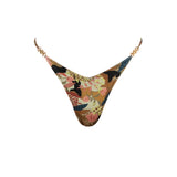 Close-up view of the Lia Jaguar Brazilian bikini bottom with elegant gold detailing.